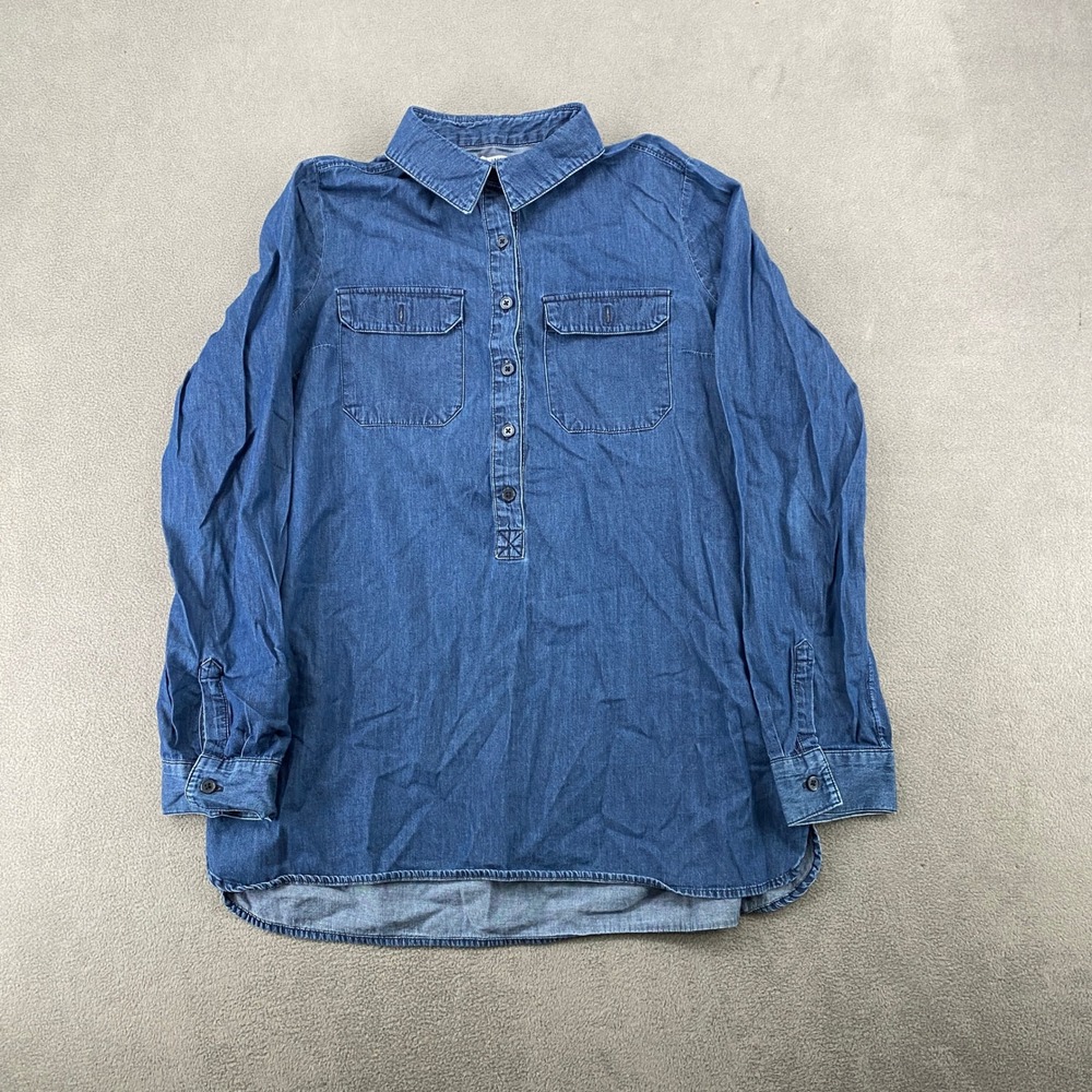 Old Navy Womens Blue Denim Popover Long Sleeve Shirt Size M Dual Pockets